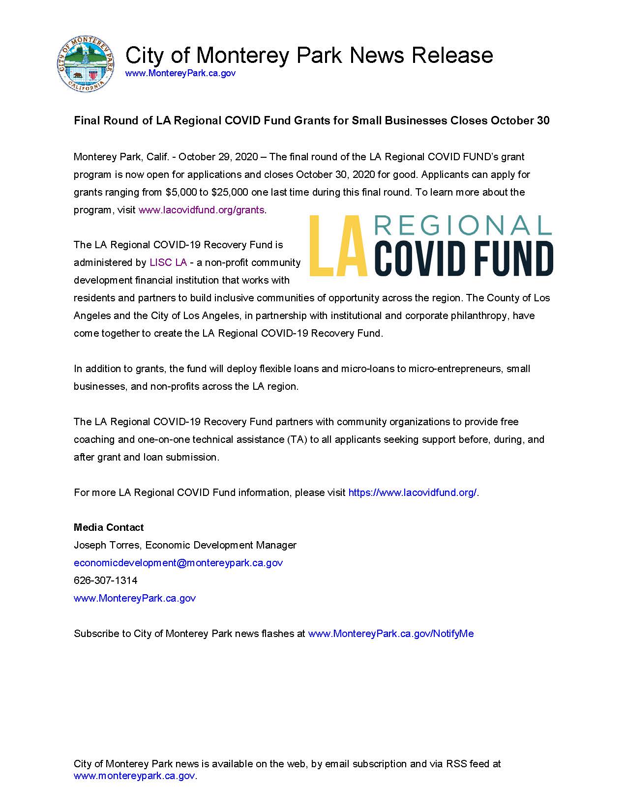 MPK News Release-Final Round of LA Regional COVID Fund Grants