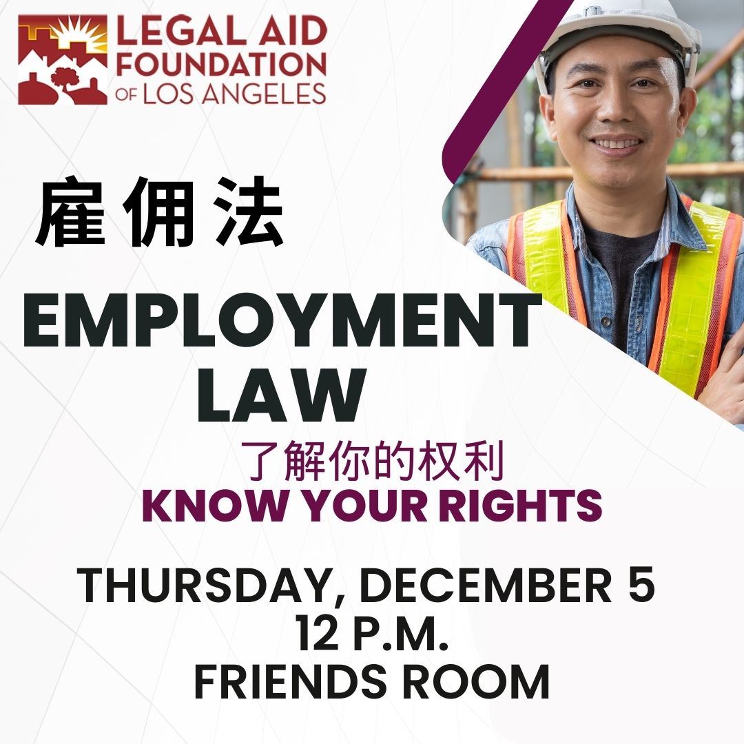 Employment Law flyer featuring Asian man in construction gear