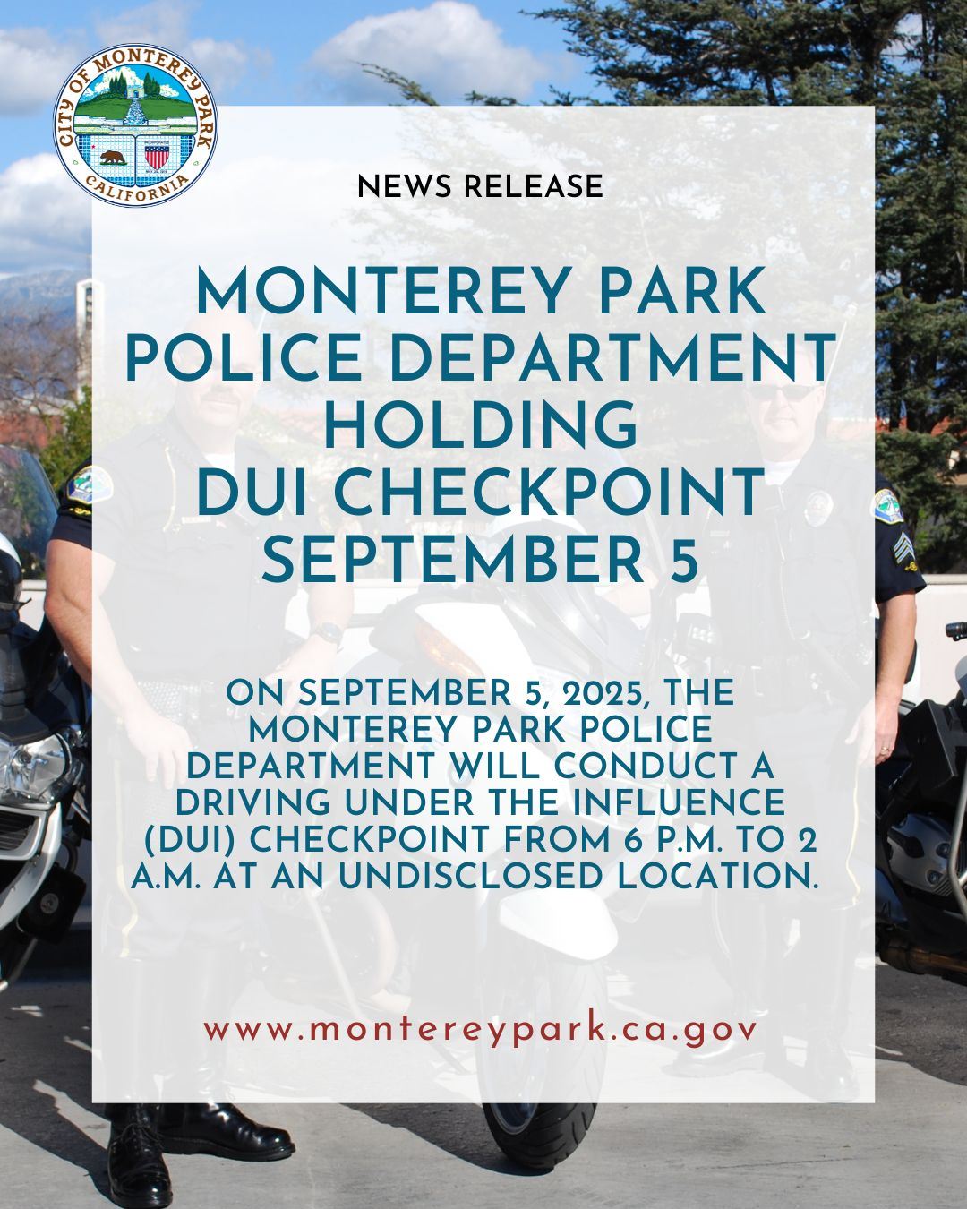 MPK News Release-DUI CHK PT-Patrol-Release-09-5-25 social