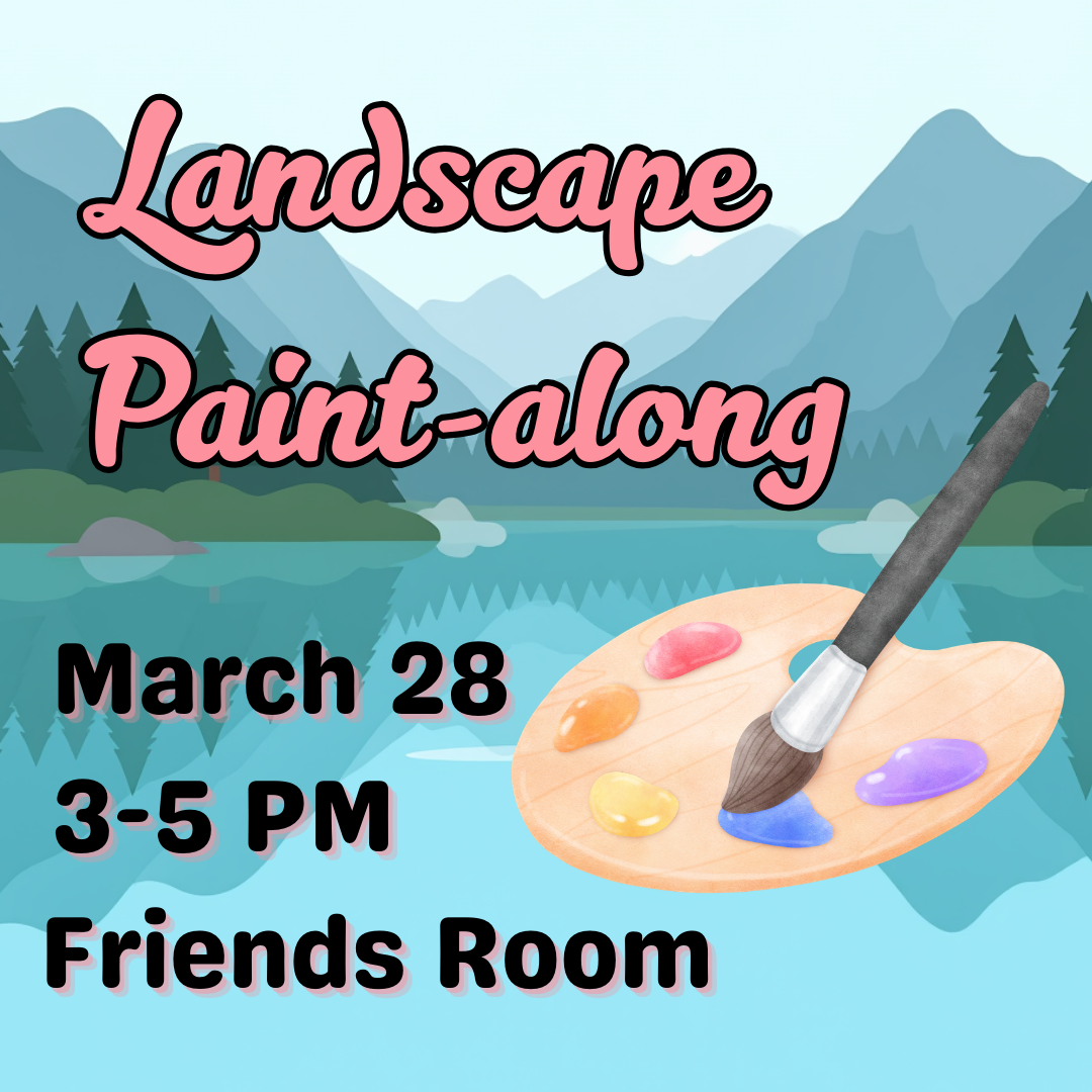 Cartoon graphic with event details and painting icon