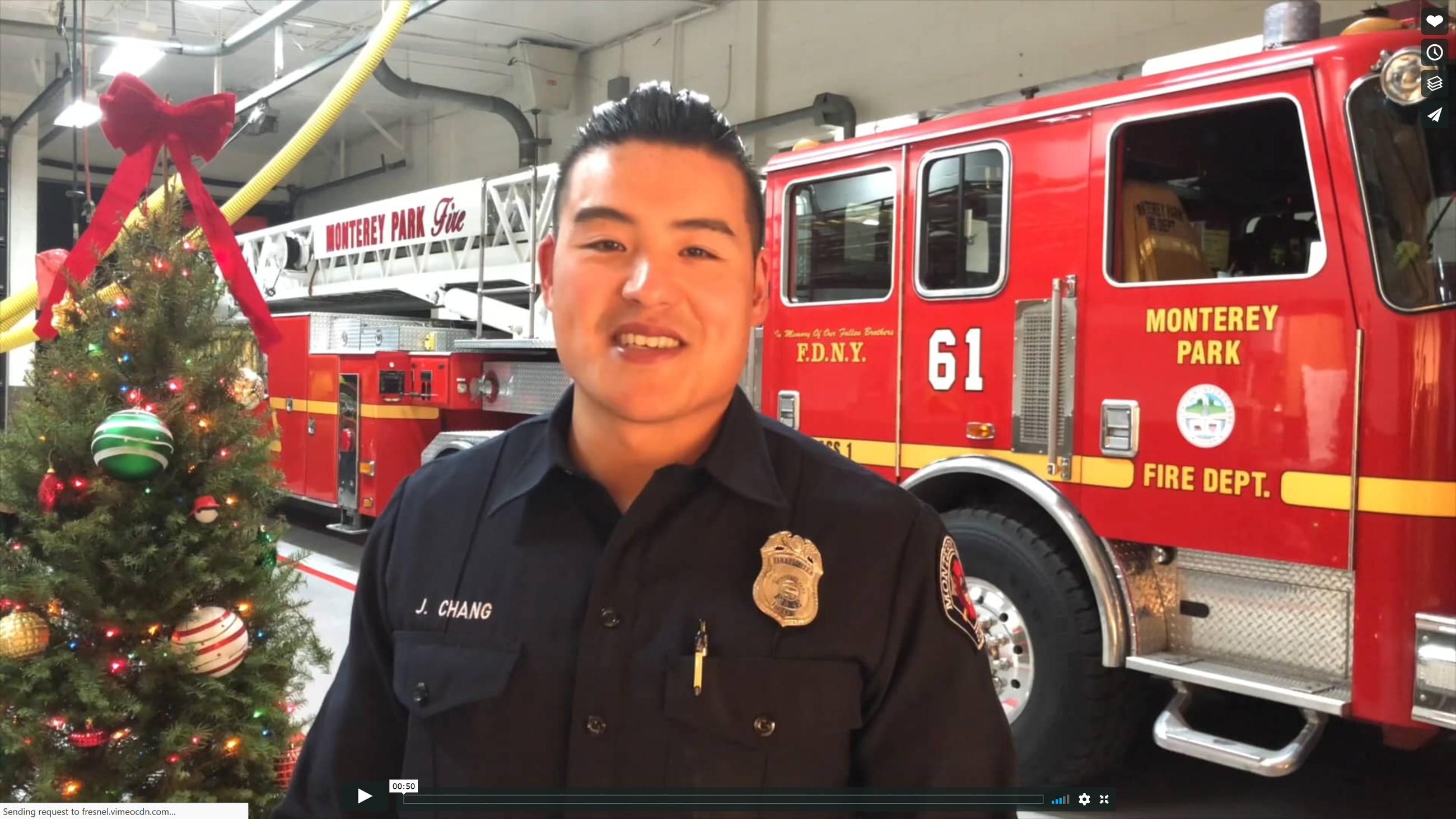 Fire dept holiday tree safety video Jonathan Chang Screenshot 2017